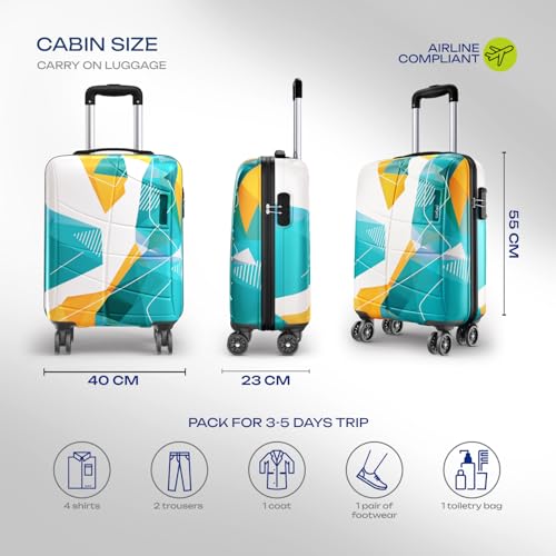 Image of Safari Luma Neo 8 Wheels 55cm Cabin Size Trolley Bag, Hard Case Printed Polycarbonate, 360 Degree Wheeling Carry on Luggage for Men & Women, Suitcase for Travel, Trolley Bags for Travel, Multicolour
