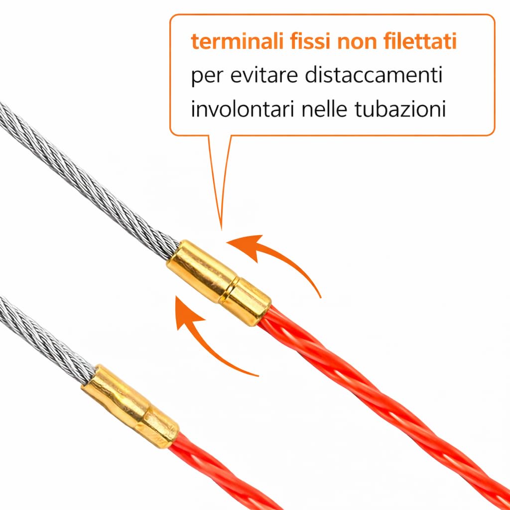 Veridium Sonda Passacavi Professionale Bidirezionale 3 mm 15 m, Pilota Passacavo Fili Elettrici per Tubazioni da 16-20 mm, Molla Elettricista in Poliestere con Doppia Testa Flessibile