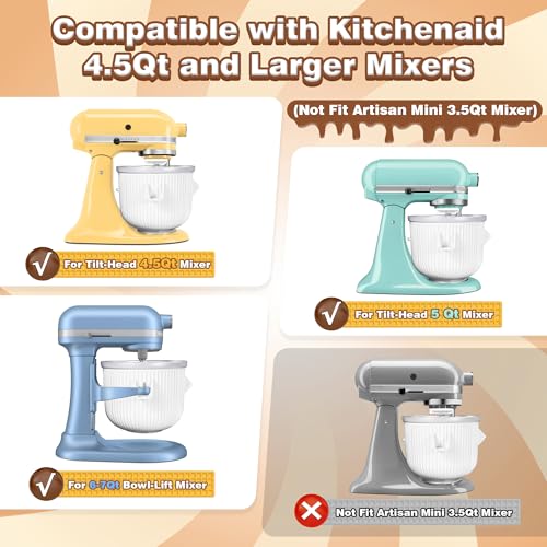 Ice Cream Maker Attachment for KitchenAid Stand Mixer, Compatible with KitchenAid 4.5/5QT/6QT accessories and attachments, 2 Quart for kitchenaid mixer attachments Frozen Yogurt/Gelato Maker - Thumbnail 2