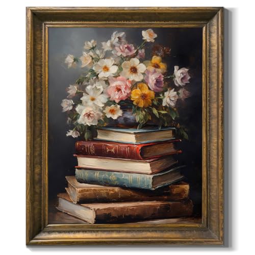 Moody Flower Books Canvas Wall Art Vintage Floral Poster Print Nature...