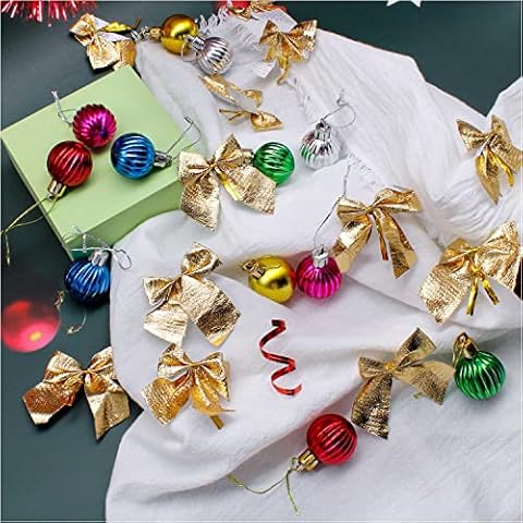 MYLERCT 12 Pcs Christmas Balls and 12 Pcs Christmas Bow, Six colors of Christmas Tree Decoration Ball and Golden Bow, for Christmas Party and Christmas Tree Decoration Cover