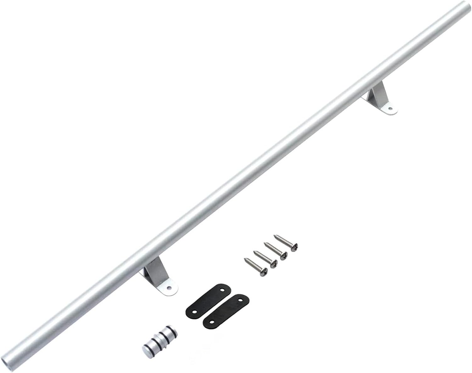 Library Sliding Ladder Hardware Kit - Rolling Ladder System with Floor Roller Wheels & Round Track/Rail Extension, Silver Finish, 3.3FT/100cm - Easy Install!