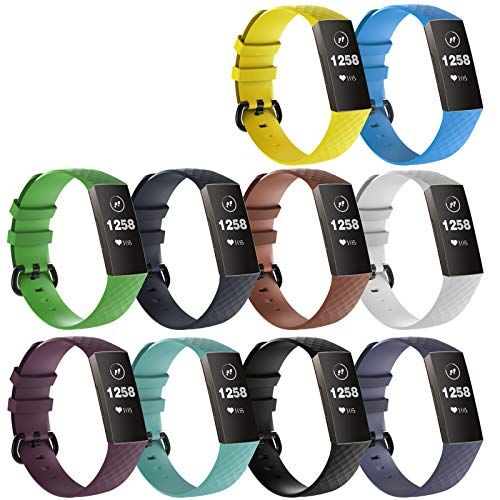 KingAcc [10 Pack] Waterproof Adjustable Bands Compatible with Fitbit Charge 4 / Fitbit Charge 3 / Charge 3 Se, Sport Waterproof Silicone Strap Wristband for Women Men Small Large 10 Color