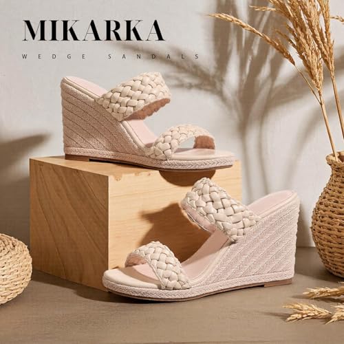 mikarka Slip On Wedge Sandals for Women: Open Toe Comfortable Espadrilles Wedges - Braided Straps Dressy High Heel Summer Beach Sandals Resort Platform Slides Mules2
