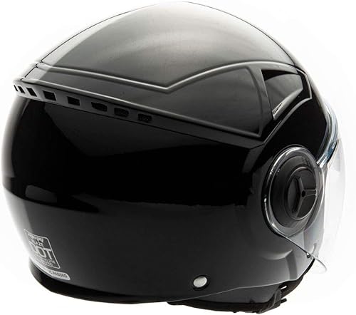Miniatura 3 de Casco con cara descubierta para motocicleta Scooter, con visor DOT práctico que se puede levantar, L, Negro (Shiny Black)