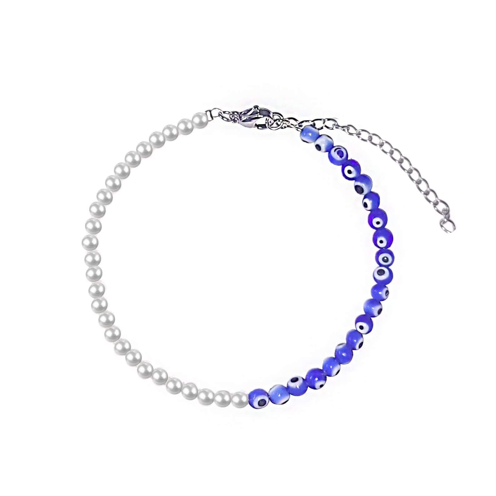 Handmade Bohemia Beaded Custom Letter Names Necklace Imitation Pearl Colorful Irregular Rice Beads Necklace Jewelry Set Gifts For Women And Girls (Evil Eye+Imitation Pearl)