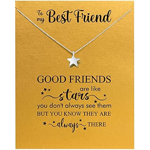 Gifts for Best Friend Silver Star Necklace for Women Friendship Necklace with Gift Card(Star) Cover