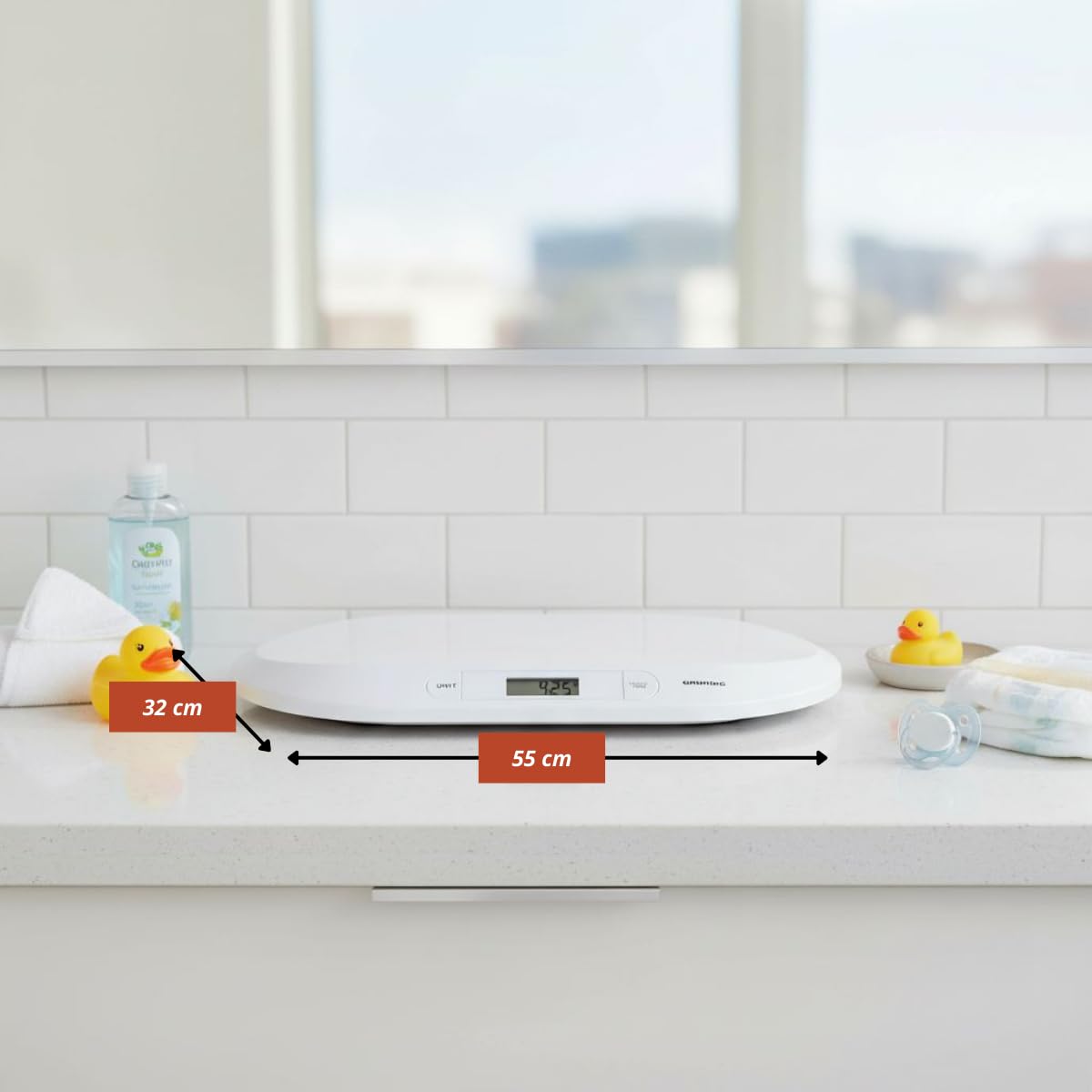 Grundig Babywaage Digital - Waage Max. 20 Kg - Personenwaage mit LED Anzeige - Baby Waage mit Tarafunktion und Display - Inkl. Batterien - Weiß