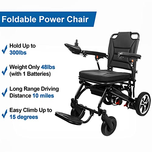 Broobey Lightweight Folding Electric Wheelchair Weight Only 48Lbs(With Battery), Portable Power Electric Wheelchair For Adults, Motorized Wheelchairs For Seniors Support 300Lbs #TOP1
