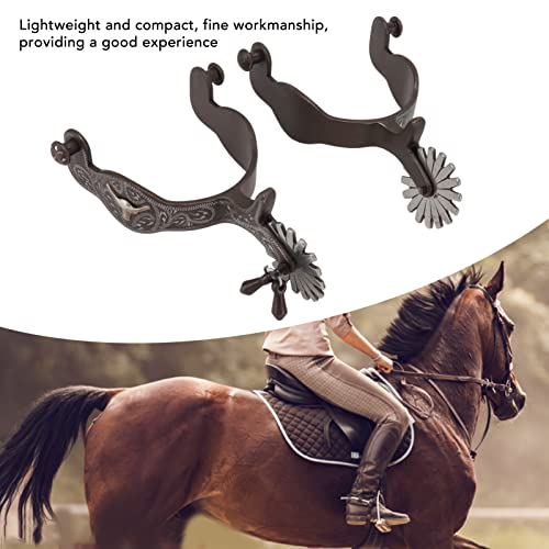 KUIDAMOS Horse Spurs 1Pair 4.65x3.45in,Carbon Steel Western Spur with Hand Carved Decoraation Boot Spurs for Men Retro Horse Spurs for Equestrian Training, Equestrian Competition