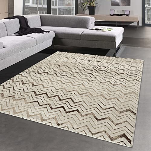 CARPETIA 3D Zickzack Teppich – weicher Hoch Tief Effekt – beige Gold Größe 160 x 230 cm