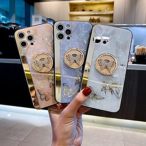 Miniatura 8 de Funda para iPhone 1212 Pro, bonito espejo de concha de caracola, mariposa 3D floral con pedrería de diamante, elegante funda protectora para niñas y