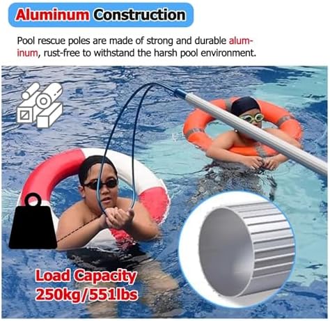 Lifesaving Pole,High Visibility Swimming Pool Rescue Pole,Professional Telescoping Safety Hook with Pole/Emergency Life-Saving Rod,Pool Cleaning Equipment(Life Hook+7 m Telescopic Pole)