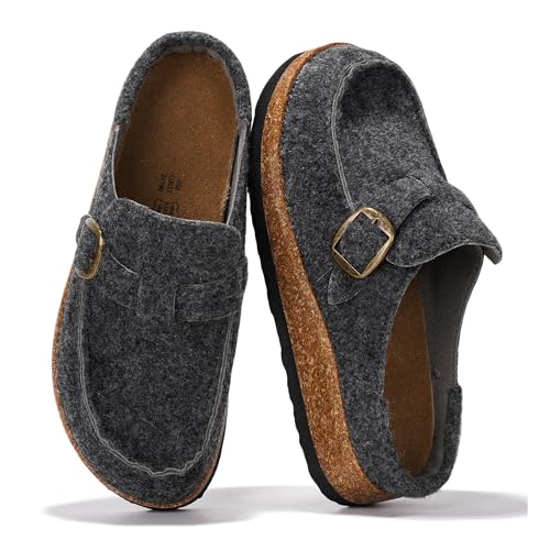 Project Cloud 100% Genuine Leather Moccasin-Style Clogs for Women - Memory Foam and Water Resistant Mules Slip-on - Non-Slip and Durable Clogs Casual Shoes for Women Footwear (Carline, DKGREYFLAN,10)