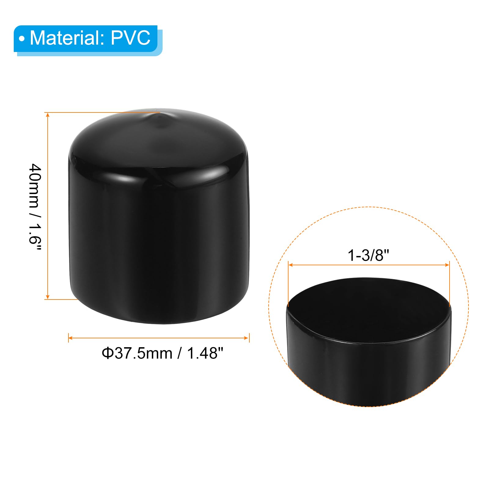 PATIKIL 1 3/8" ID Round Rubber End Caps - Image 2