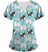 Under Scrub Tops for Women Animal Pattern Dog Nurse Paw Print Scrub Shirts Stretch Cute Medical P...