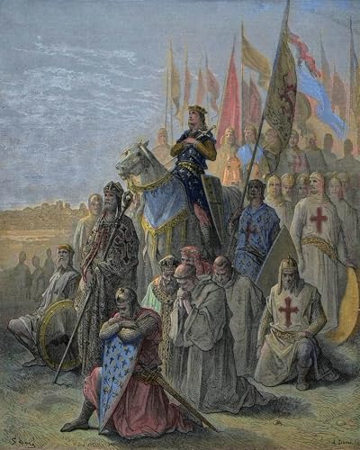 Tableau d'art mural de Gustave Doré représentant Saint Louis devant Damiette pour salon 60x90cm