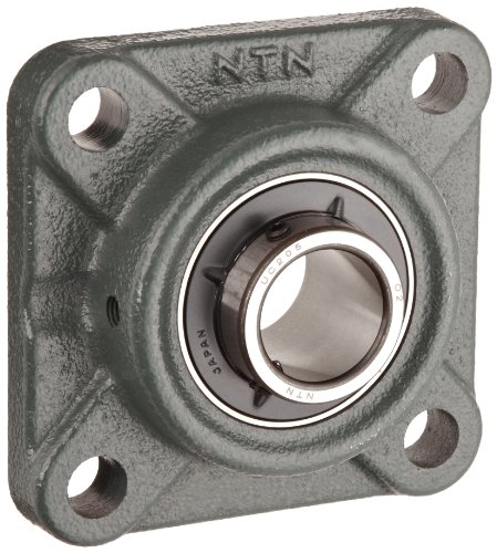 NTN UCF206-103D1 Light Duty Flange Bearing,4 Bolts,Setscrew Lock,Regreasable,Contact and Flinger Seals,Cast Iron,1-3/16