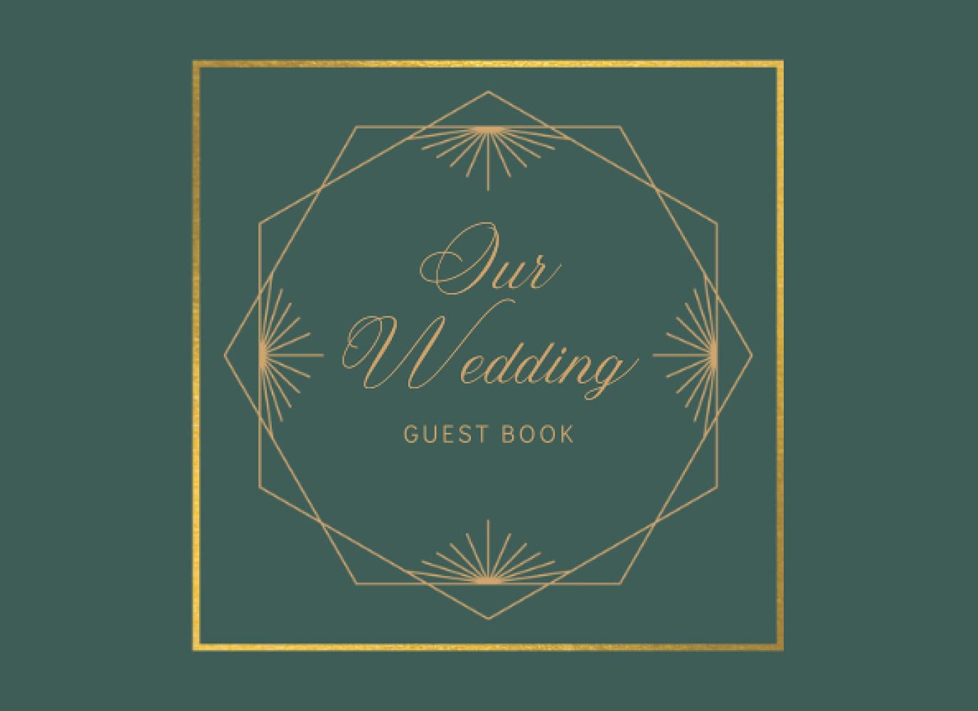 Art Deco Wedding Guest Book: Green and Gold Theme | Up to 200 Guest Entries