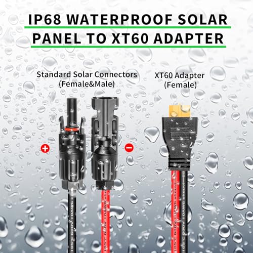 Ansoufien Solar Panel Connector to XT60 Connector Cable 10FT, 10AWG Solar to XT60 Charge Extension C