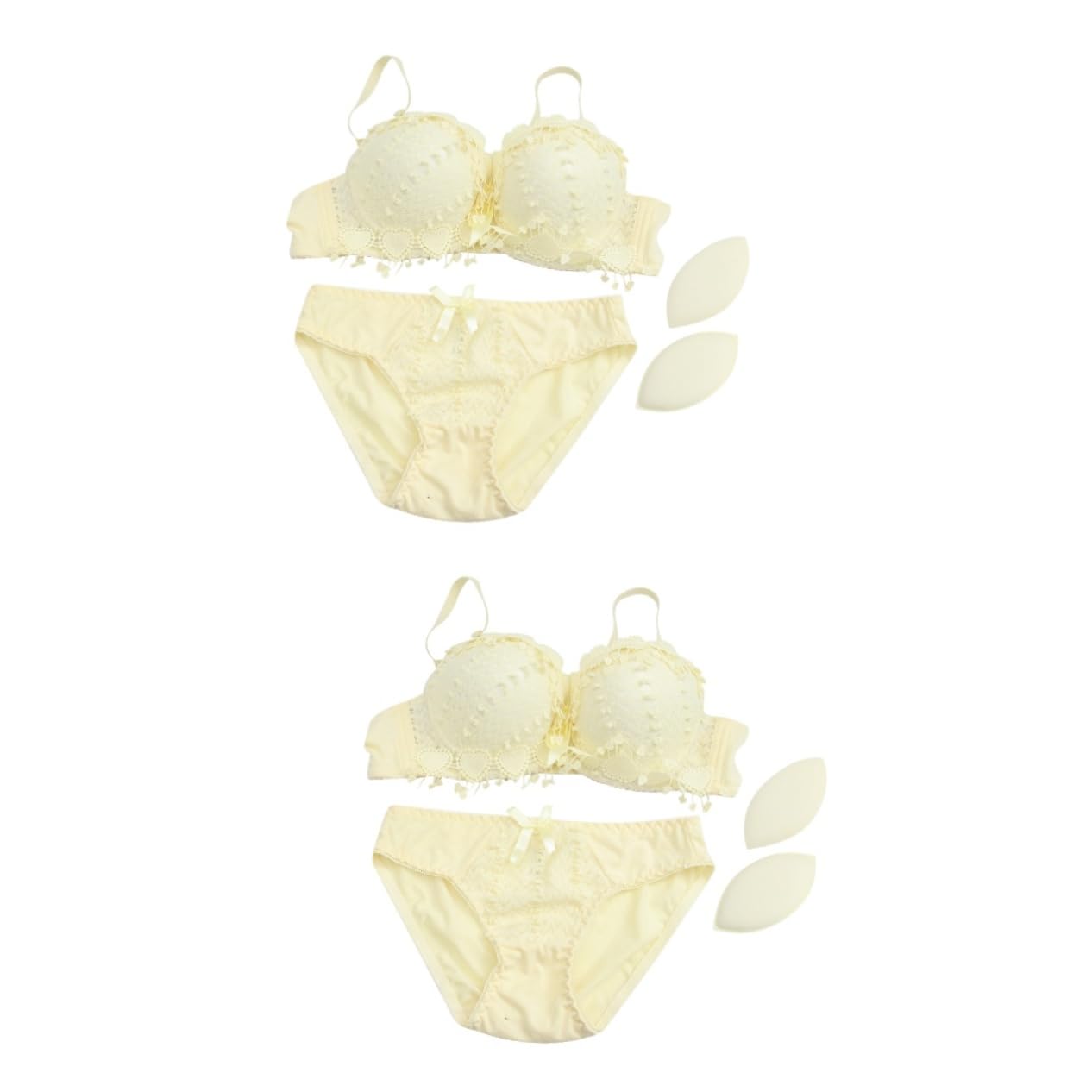 BH Gelb Spitze 2-teiliges Frauen- Bralette Für Frauen Gepolsterte Bralettes Für Damen Frauen Dessous Push-up Stick-BHS Für Damen Blumenspitze Durchscheinend Spitzenunterwäsche