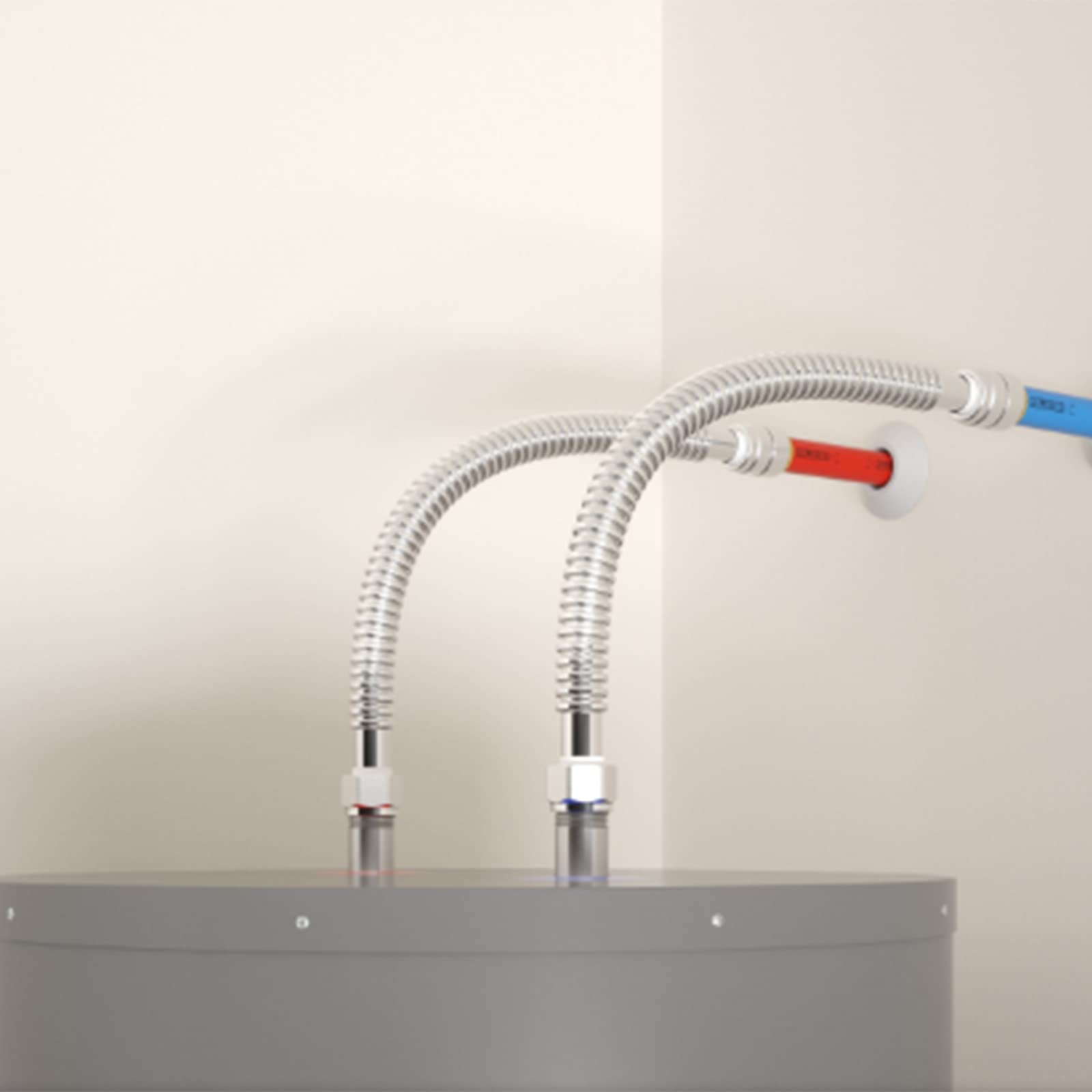 Paquete de 2 conectores de calentador de agua corrugado de acero inoxidable resistente y duradero para calentador de agua, ablandador de agua, 24 pulgadas de longitud
