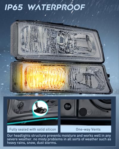 Image of Nilight Headlight Assembly for 2003 2004 2005 2006 Chevy Silverado Avalanche 1500 1500HD 2500 2500HD 3500 Chevrolet Pickup Replacement Headlamp Housing Bumper Lamp Set