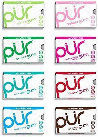 PUR 100% Xylitol Chewing Gum, Sugarless Variety Bulk, Sugar free & Aspartame Free, Keto Friendly Gift - Gourmet Gum, Relieves Dry Mouth - Pure Natural Flavored Candy, 9 Pieces per Pack (Pack of 8)