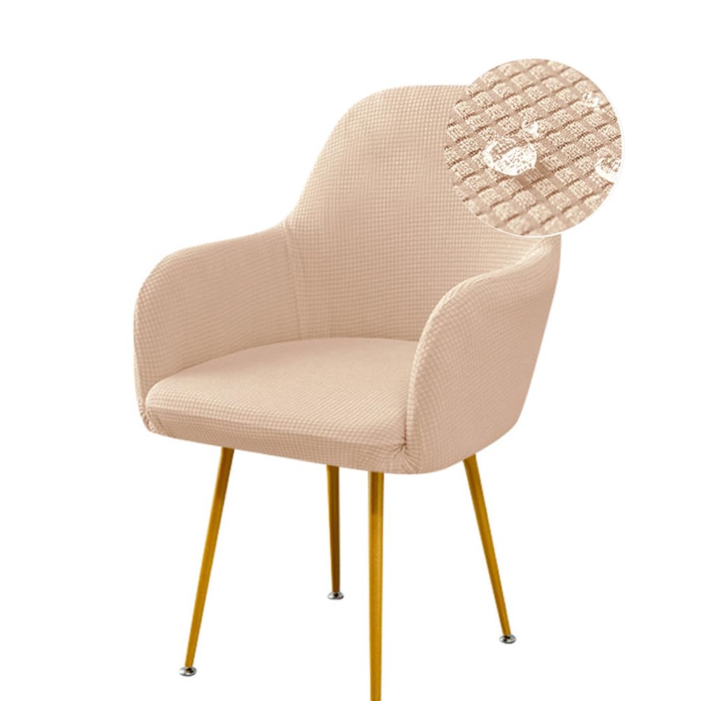 Highdi Stretch Dining Chair Covers Waterproof Jacquard Curved Back Chair Slipcovers with Armrest, Vanity Swivel Armchair Cover Removable Washable for Bedroom Party Hotel (2 PCS,Beige)