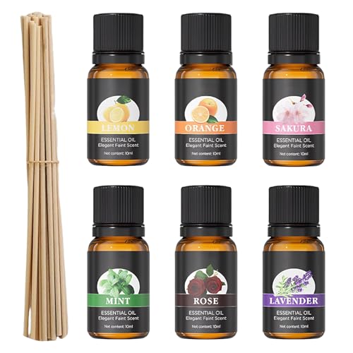 6 Unidades 10ml aceites esenciales, puro aroma natural difusor de aceite conjunto para la relajación y el sueño, aceites esenciales para difusor de jabón, velas, humidificador, etc con palillos de