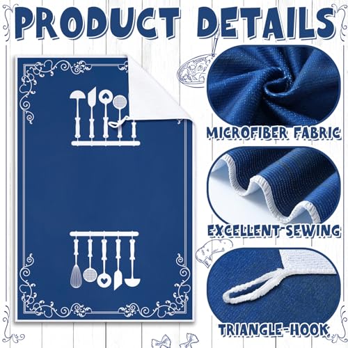 Image of Bencailor 6 Pcs Blue White Kitchen Towels Decorative Sets Dish Towels Absorbent Fast Drying Hand Tea Vintage Hanging Reusable Cleaning Dishcloths for Cooking Farmhouse Bathroom Accessory