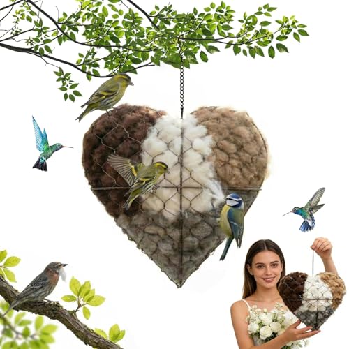 Bird Nesting Material Holder Handmade Alpaca Fiber Bird Nesting Heart Birds Nests Material Holder Winter Fowl Gifts Animal Hummingbirds Lovers Home Garden Yard(1 Set) 111