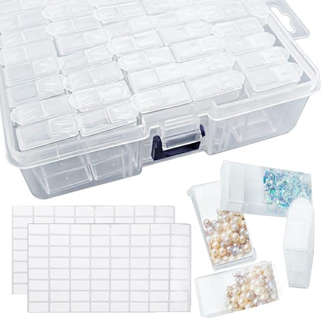 WANTOUTH Diamond Painting Boxes 42 Grids Plastic Beads Nail Art Storage Container Transparent Bead Storage Diamond Embroidery Box with 128 Label Stickers for Bead Diamond Painting Accessories