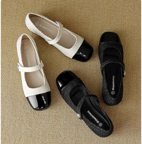 Women's Fashion Versatile French Fairy Style One Line with Mary Jane Shoes Summer Retro Square Toe Ballet Flats2