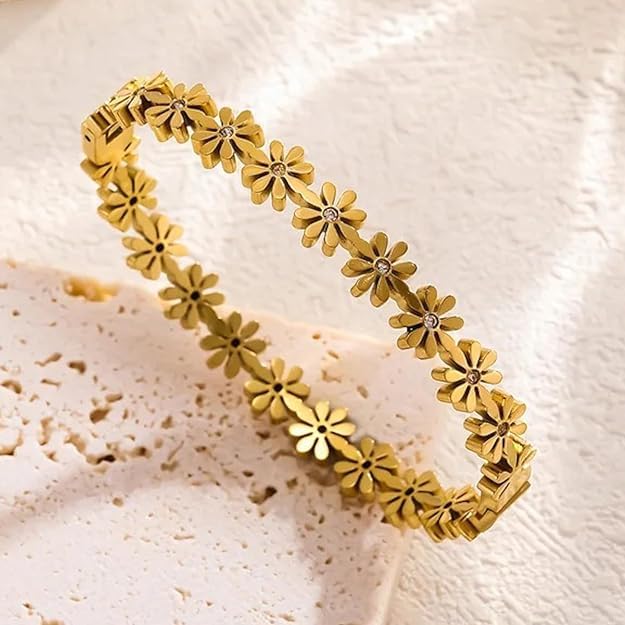 Image of Bamboo Pattern Bracelet for Women | Premium Gold Plated Cuff Bracelet | Minimalist Designer Jewellery for Daily & Party | Gift for Her