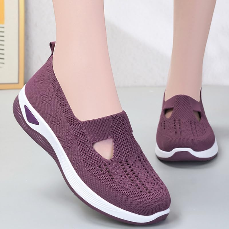 Summer Breathable Non-Slip Soft Sole Elderly Shoes, Women's Casual Orthopedic Walking Flats for Middle-Aged and Seniors, Old Women Mesh Comfortable Slip-on Sneakers with Arch Support2