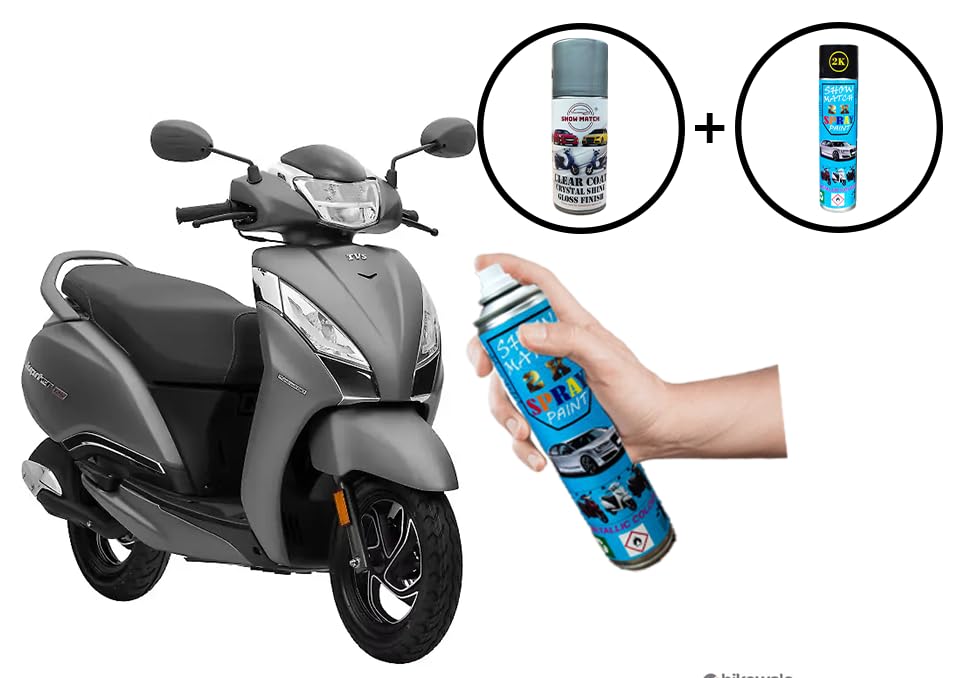 Image of Show Match 2k Scooter Spray Paint + Clear Coat compatible with (TVS Jupiter 125) (Titanuim Grey)