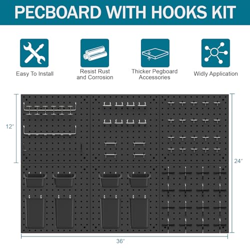 Daanxw Peg Board Kit, Includes Pegboard and Accessories,with Hooks and Bins,Peg Board Wall Organizer for Office,Ornaments Display,Crafts Organization (129, Black) by Daanxw - Image 4