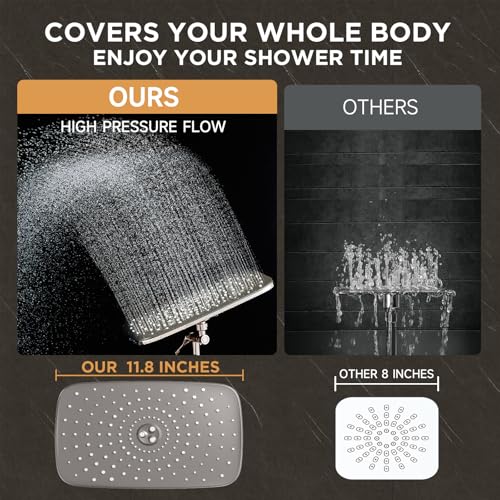 Image of Veken 11.8 inch Brushed Nickel Rain Shower Head with Handheld, High Pressure Handheld Shower Heads with Multi Spray Modes,Rainfall Combo with 15 inch Metal Extension Arm,Detachable Dual Shower,Regaderas Para