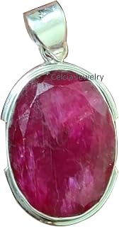 Solid 925 Sterling Silver Pendant For Women Men, Genuine Pink Ruby Faceted Oval Gemstone Amazing Handcrafted July Birthstone Jewelry