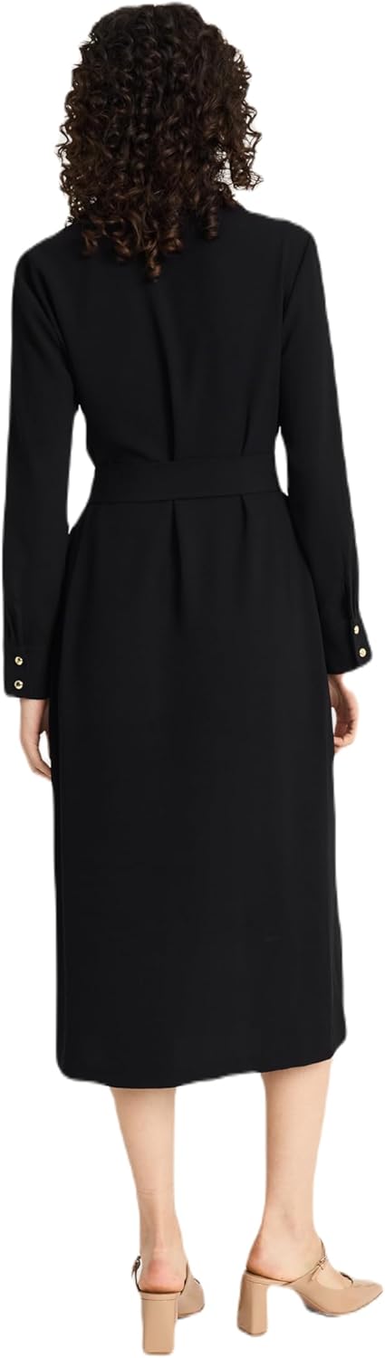 Women's Women's Elegant V-Neck Long Sleeve Midi Dress - Belted Waist with Pockets - Versatile Work to Cocktail Dresses