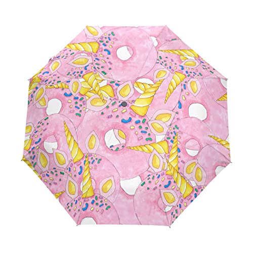 Parapluie pliable automatique beignets roses et licorne jaune robuste pour la plage