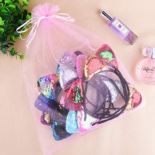 Siquk 14 Pieces Cat Ear Headbands Reversible Shiny Sequin Hairband Kitty Headband Shine Sequins Hair Hoops For Women And Girls, 14 Colors (Bonus: 1 Pc Storage Bag) #TOP4