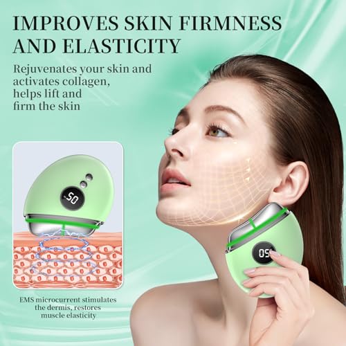 EMS Gua Sha, Ehomfory 4 in-1 Gesichtsmassagegerät Gua Sha Elektrisch mit Wärme & Vibration, Lichttherapie mit Rotlicht, Blau, Grün Face Massager Für Gesicht Anti Aging Anti Falten