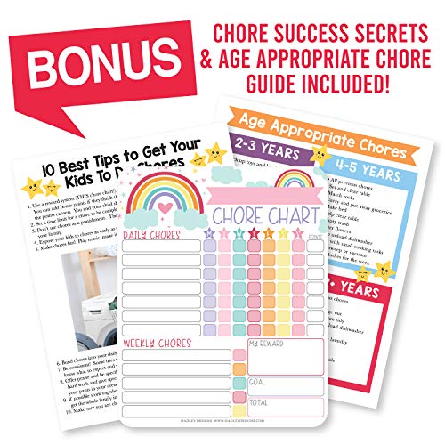 Image of Hadley Designs Magnetic Chore Chart for Kids - Reward Chart for Kids, Dry Erase Responsibility Board for Children at Home, Fridge Behavior Tracker for Daily & Weekly Tasks, Rainbow Toddler Chore Board