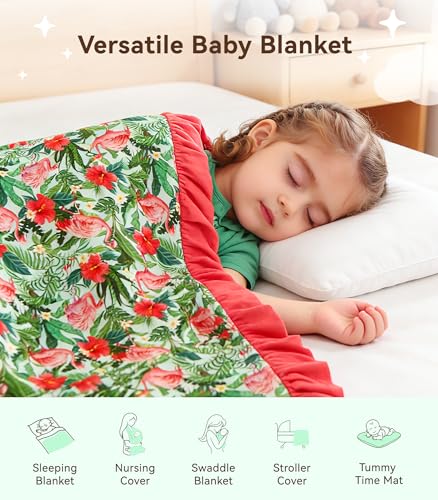 Image of Premium Baby Blankets, Soft Viscose from Bamboo Blanket for Girls, Nursery Crib Bedding Quilt for Newborn and Toddler, Ruffle Blanket Cooling for Hot Sleepers, 50''x50'' Flamingo