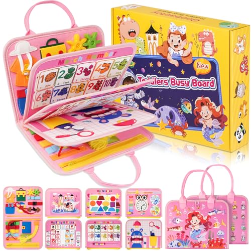 Image of 3 Year Old Girl Birthday Gift, Montessori Busy Board Book, Toddler Toys for 3-6 Year Old Girls Gift, Educational Sensory Learning Activity Toys for Airplane Car Indoor Outdoor