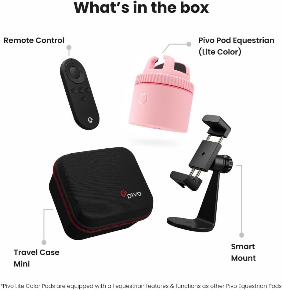 Image of Pivo Equestrian Starter Pack Auto Tracking Phone Holder, Face, Body & Horse Tracker, 360 Rotation, 6 Speed, Stand for Video Recording (Pink)