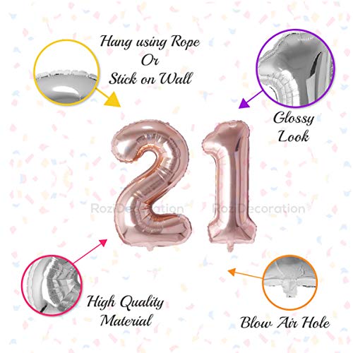 Image of Rozi Decoration 16? Inch Rose Gold 21 Number Foil Balloons for 21 Birthday Decoration Items | Helium Balloons Number 21 | 21 Anniversary | 21 Balloon Number Pack of 2 Pcs
