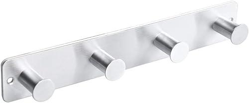 Perchero pequeño para pared, ganchos adhesivos y roscados, acero inoxidable, ganchos de puerta con 4 ganchos resistentes para abrigos, sombreros,